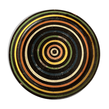 Plat XL centre de table en terre cuite vernissée céramique 1950