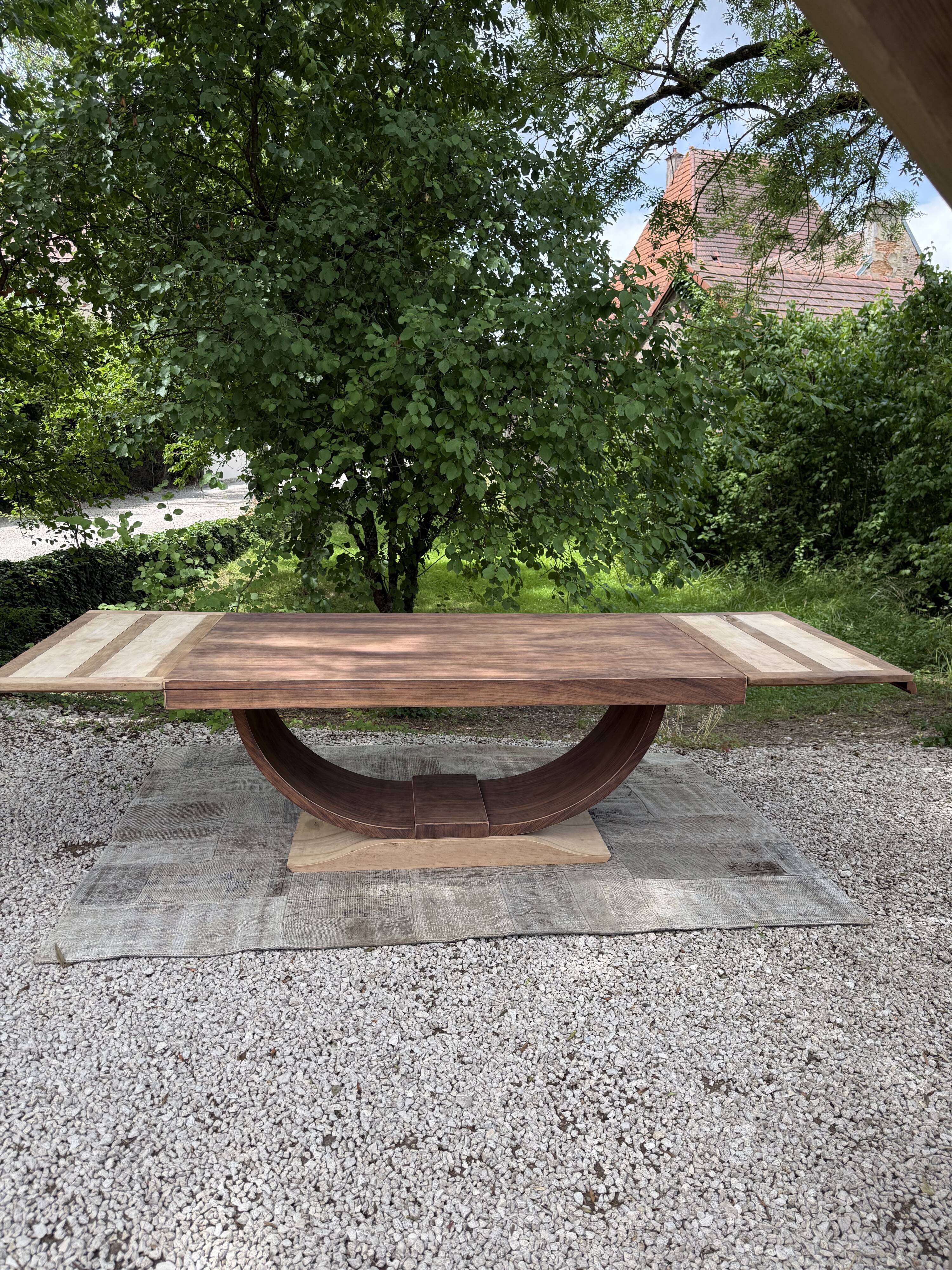 Renovated wooden table with extensions.