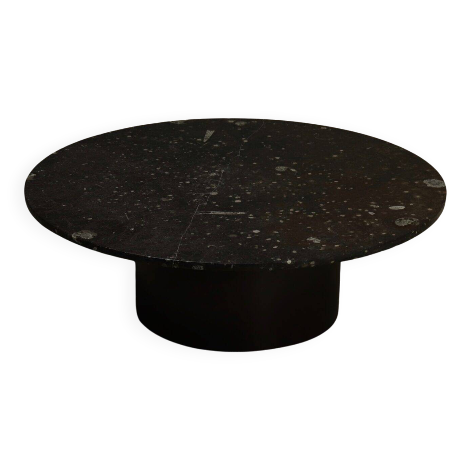 Table basse en pierre fossile rare et acier par Metaform années 1970