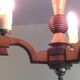 Old chandelier 3 lights wooden art deco suspension