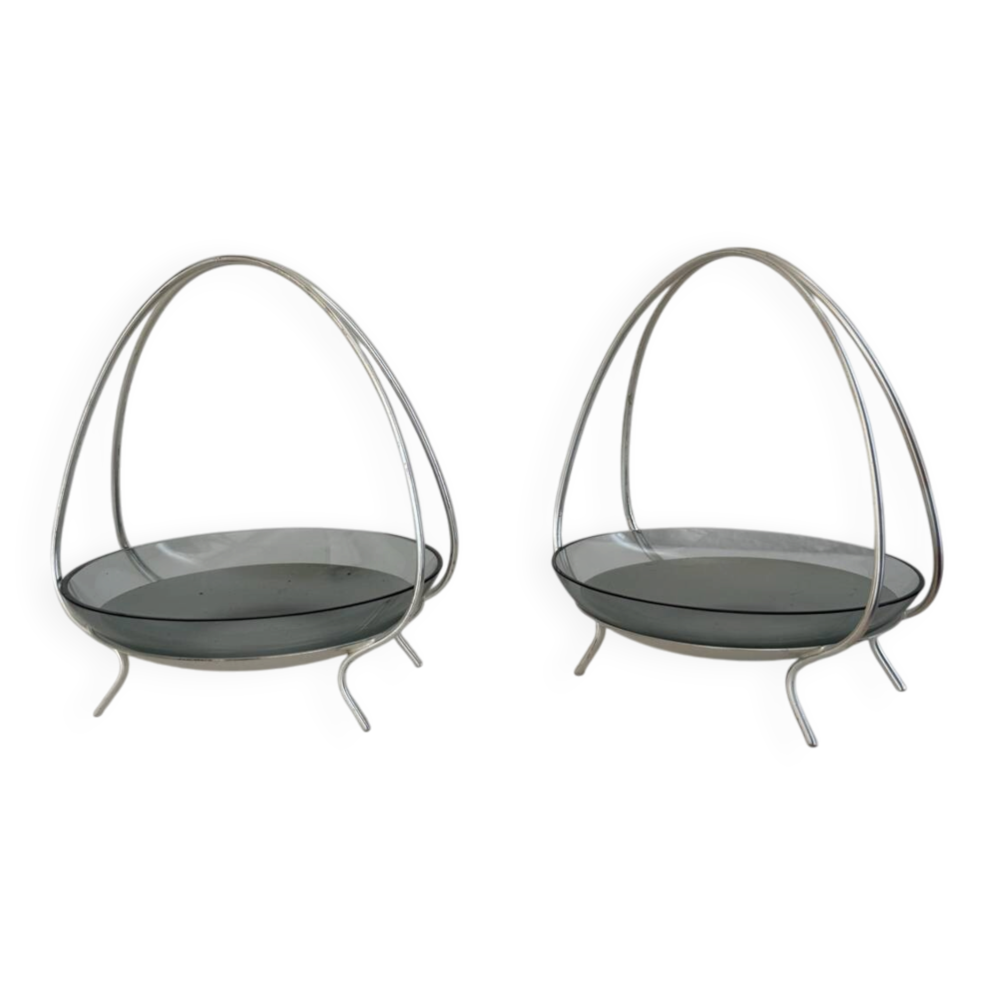 Vintage Pair Of 60’s WMF Silver Plated Serving Dish With Smoked Glass