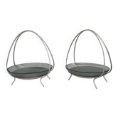 Vintage Pair Of 60’s WMF Silver Plated Serving Dish With Smoked Glass