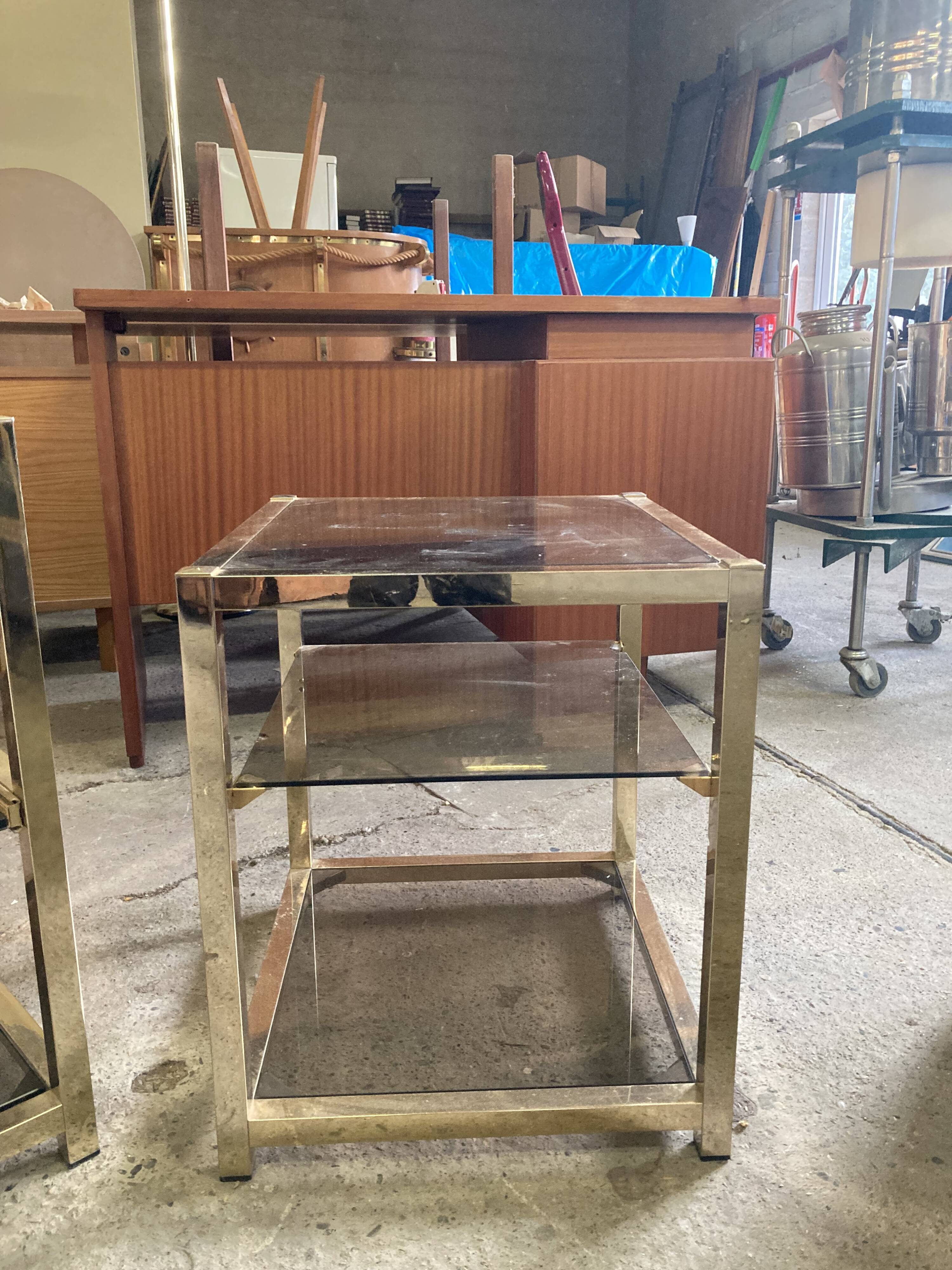 Storage modules in brass and smoked glass design 70s