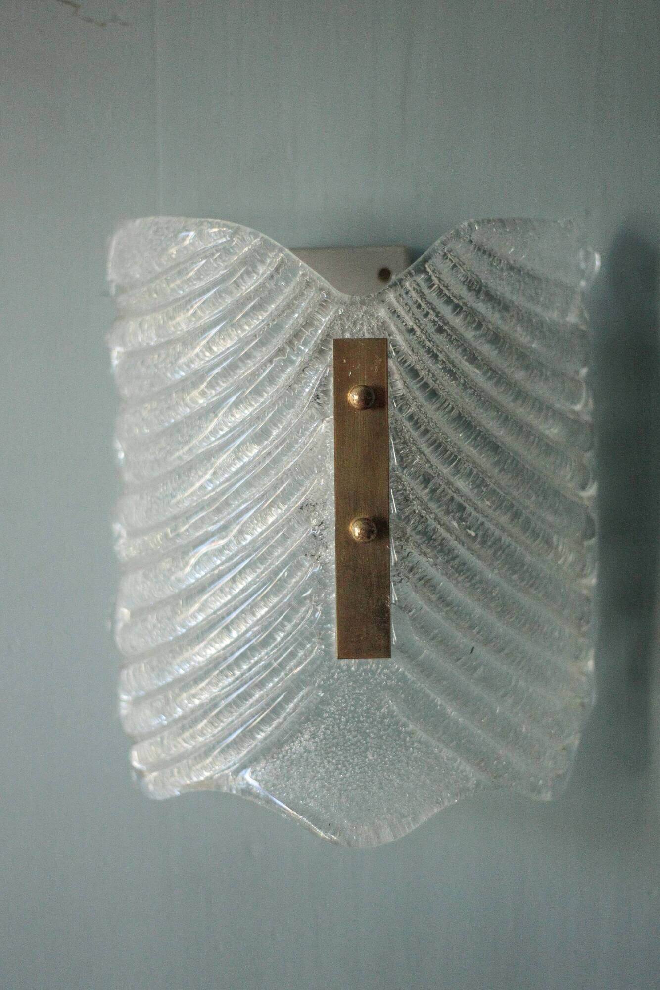 Fischer Leuchten vintage wall light, thick glass and brass wall sconce.