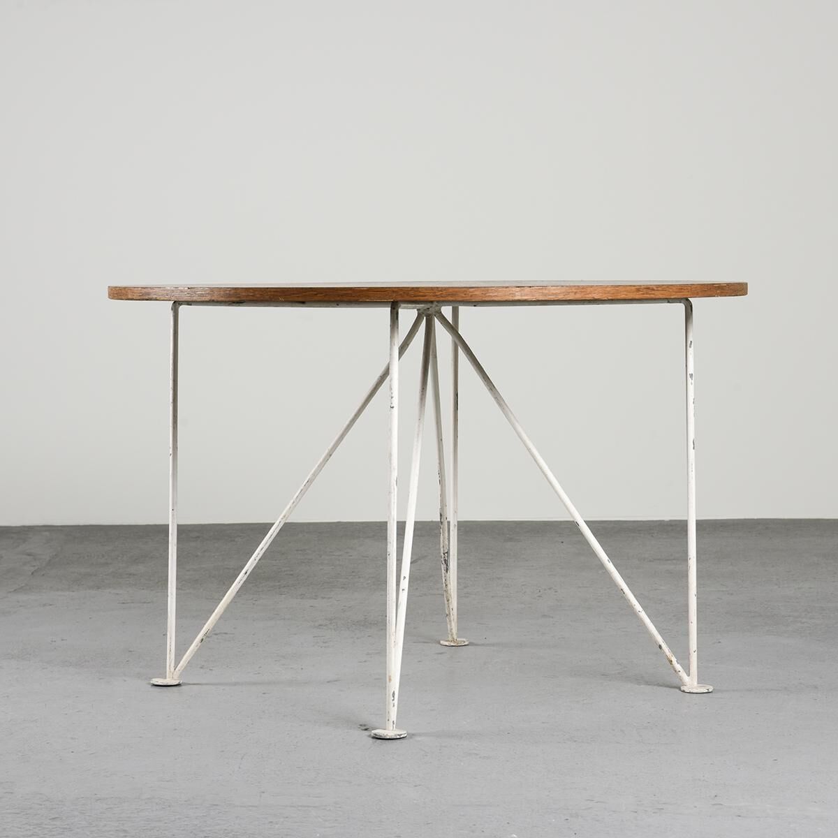 Round table in metal and wood, France, circa 1950