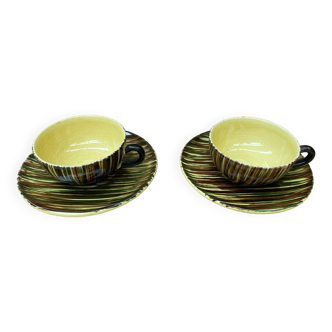 Paire ancienne tasse st clement safari céramique jaune vintage