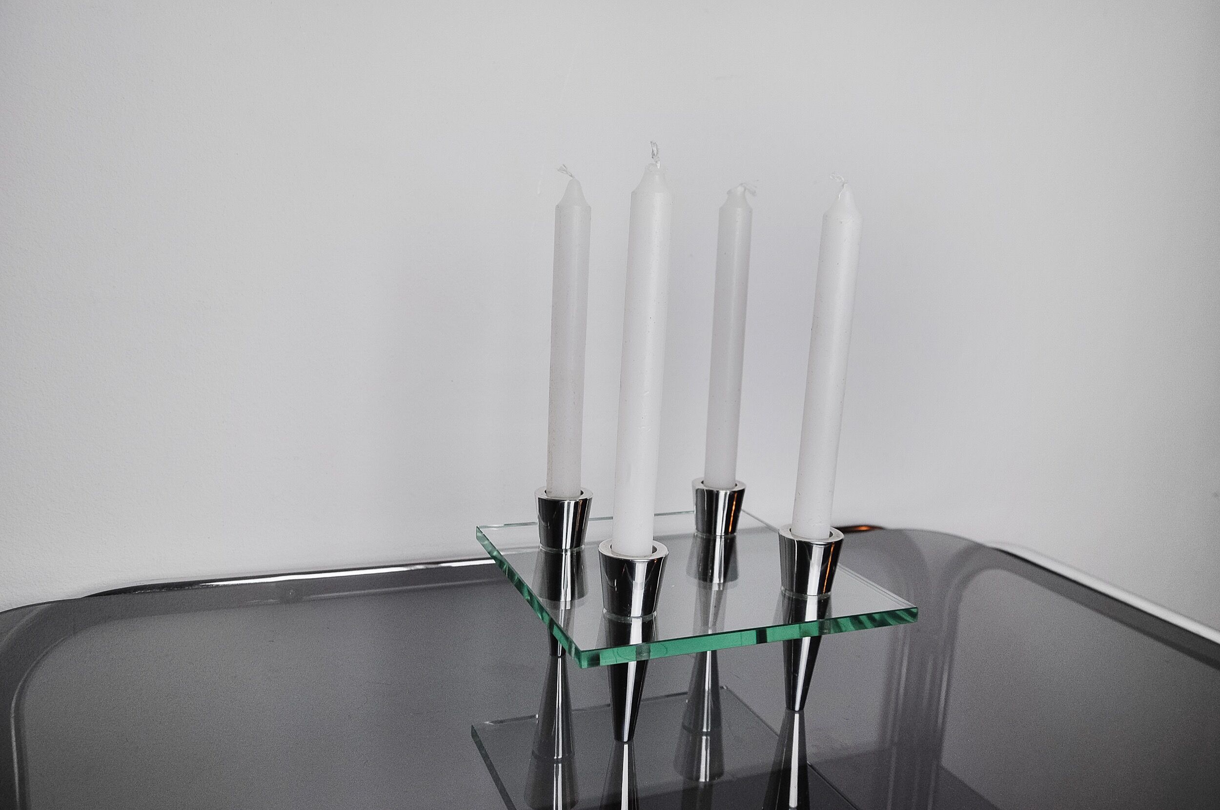 Square glass candleholder, 4 flames, denmark, 1970