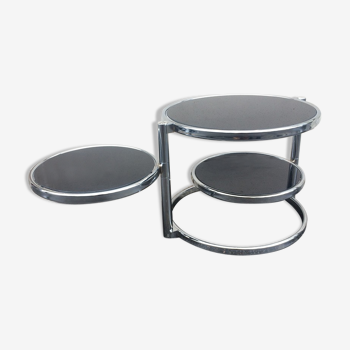 Table éventail chrome et verre noir 1970