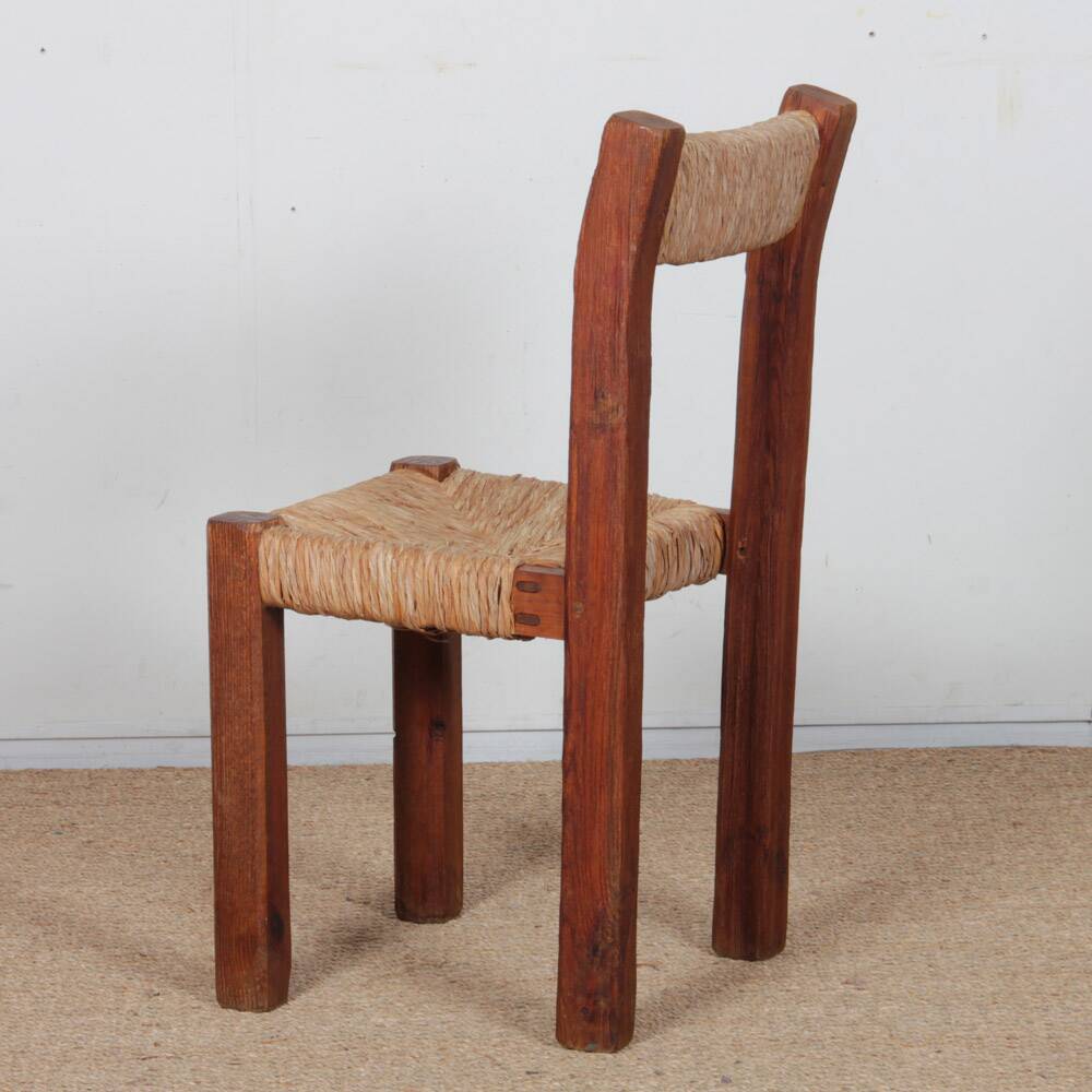 Rush seat chair in solid wood, French craftsmanship, 1950.