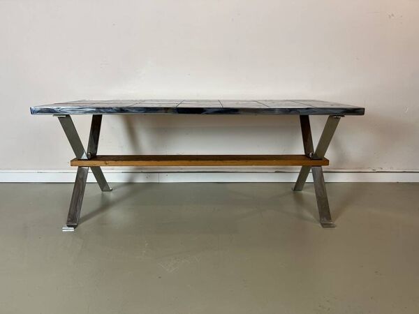 Table basse vintage années 70 en céramique, carreaux, rétro, mid-century