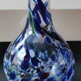 Designer Ball Vase in blown art glass, Murano style. Multi-colored speckles/smoke swirls. Dim 26 x 13 cm