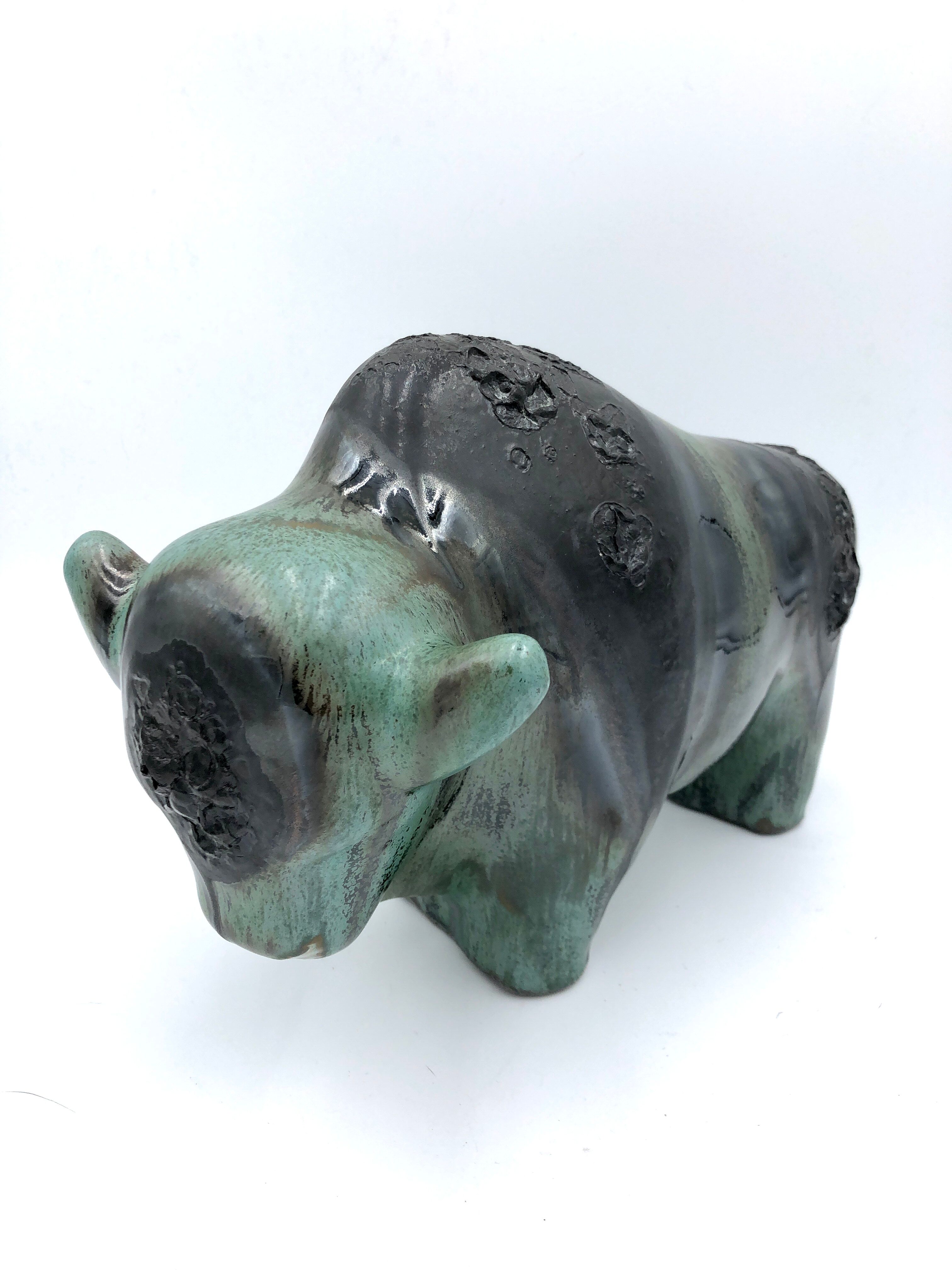 Ceramic bison by Kurt Tschorner