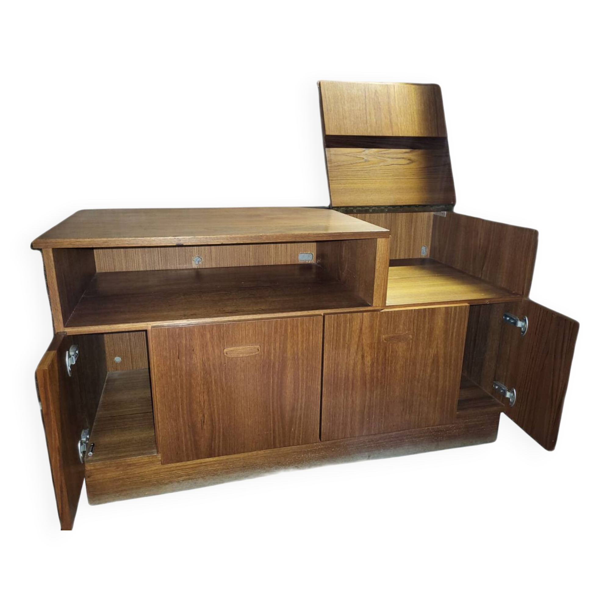 Meuble vinyles et enceintes 1960 scandinave teck