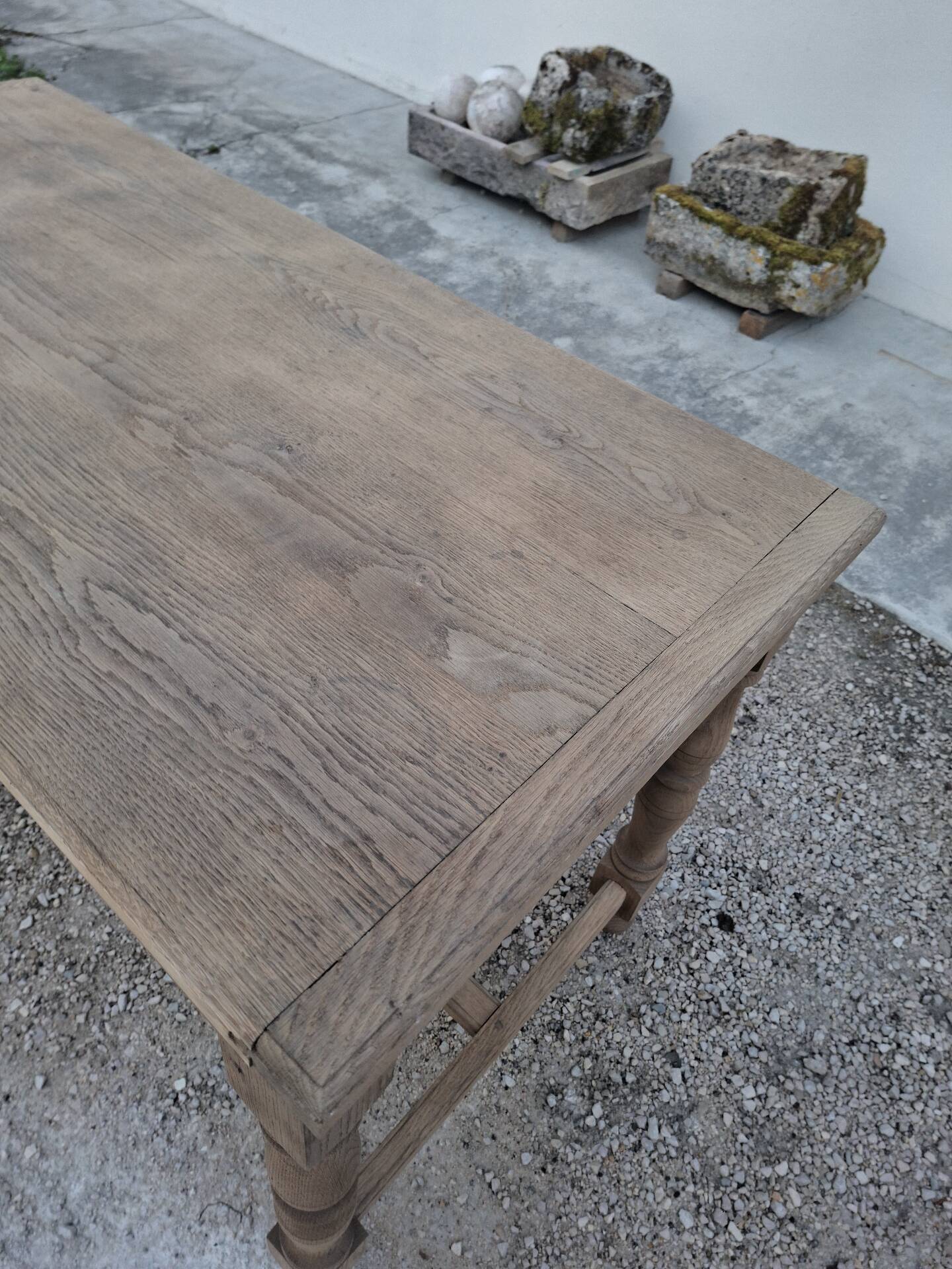 Solid oak farmhouse table fully sandblasted.