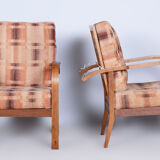 Restored ArtDeco Pair of Reclining Chairs, J. Halabala, Oak, Czechia, 1930s