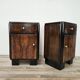 Art Decò bedside tables in walnut burl with pink glass top