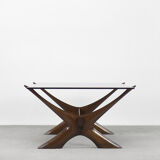 Table basse scandinave en noyer Condoren verre Örebro, années 1960