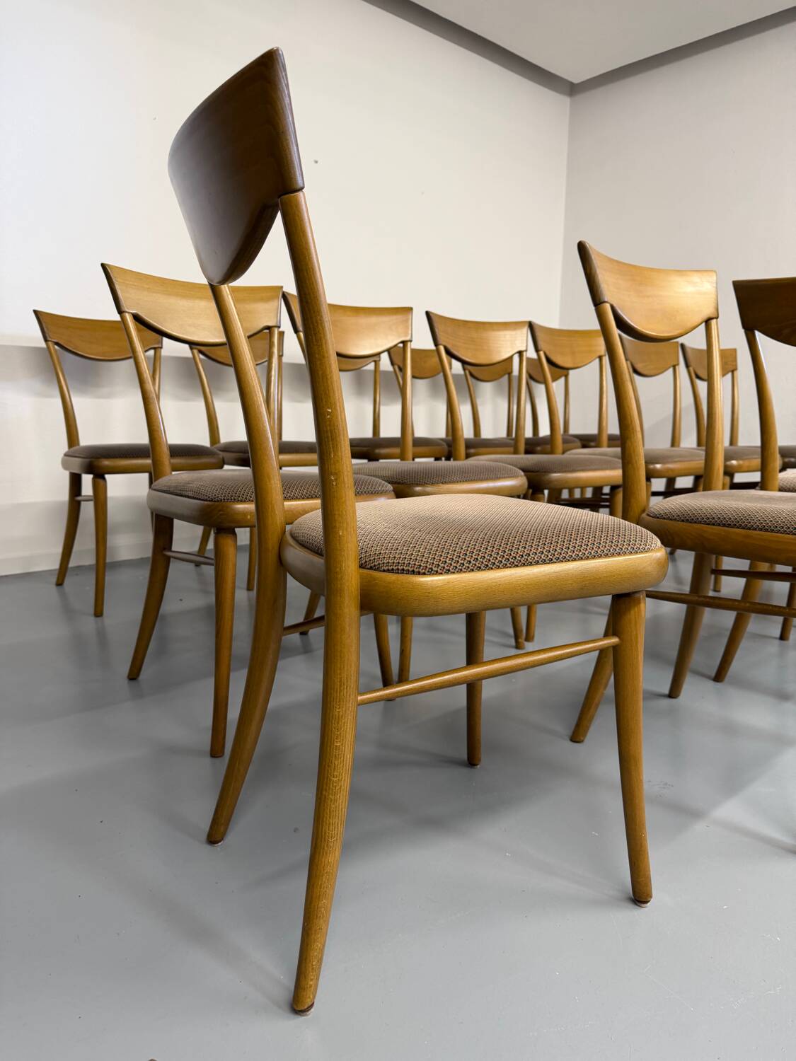 Set of 18 Scandinavian design chairs from the 1960s, organic curved wood.