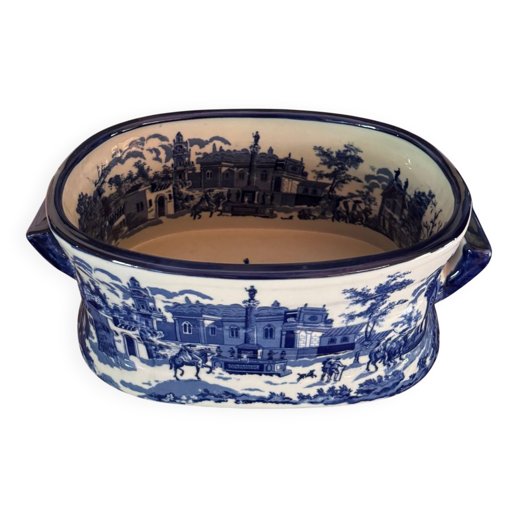 English earthenware planter, blue monochrome, 20th century
