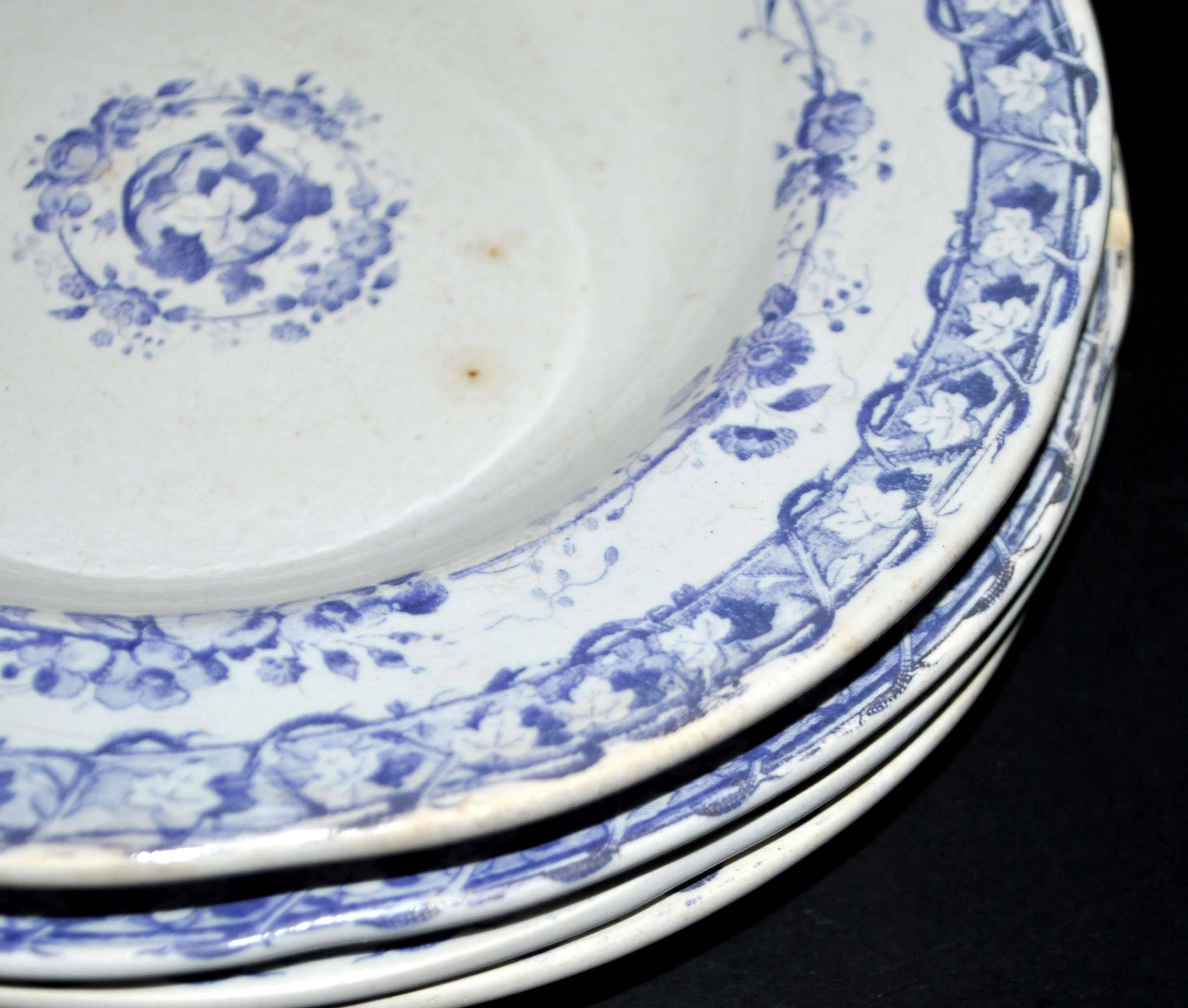 Set of 4 old earthenware plates from CREIL & MONTEREAU with purple vine decoration, 19th century.