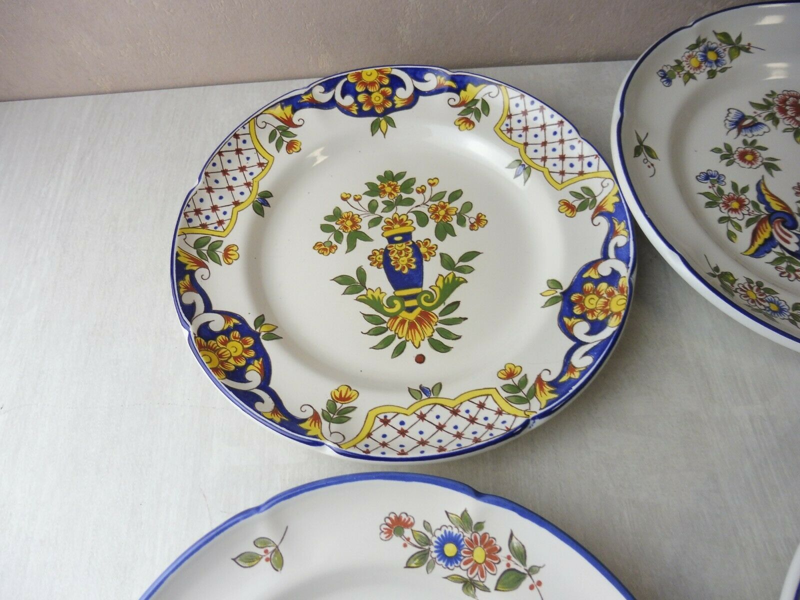 Lot of old plates, Decoration Rouen / peasant, St Clement PD