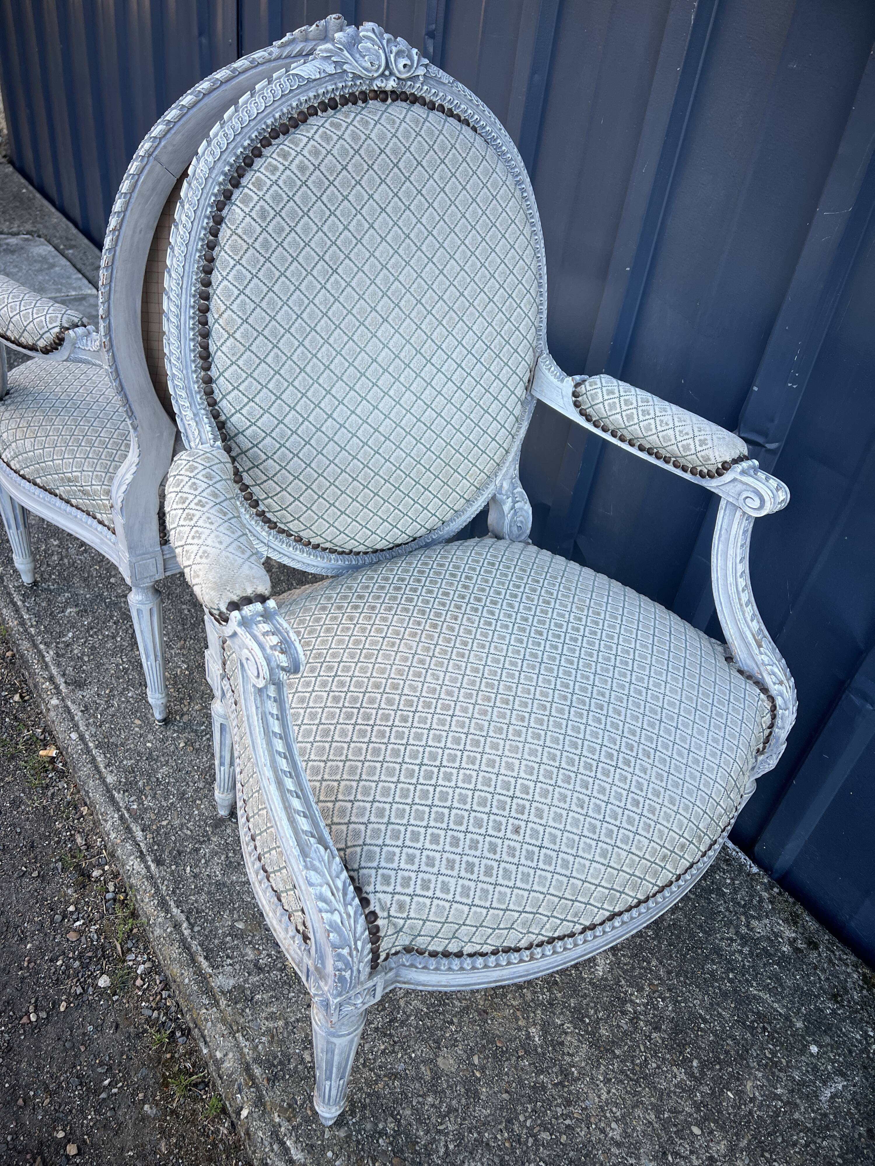 Pair of Louis XVI style armchairs