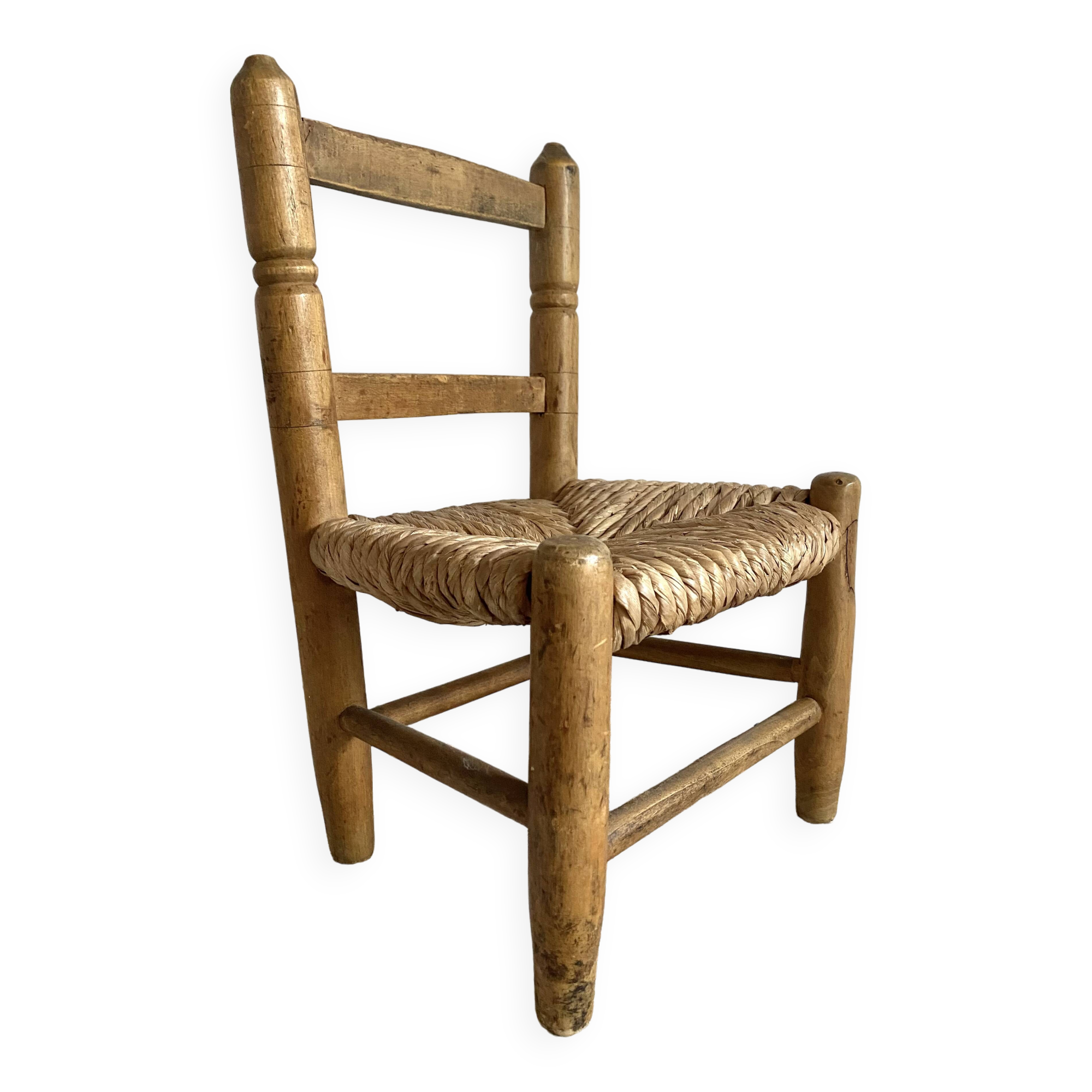 Chaise enfant en bois et paille