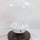 Glass lamp with wooden base, 70s Art Deco vintage space age