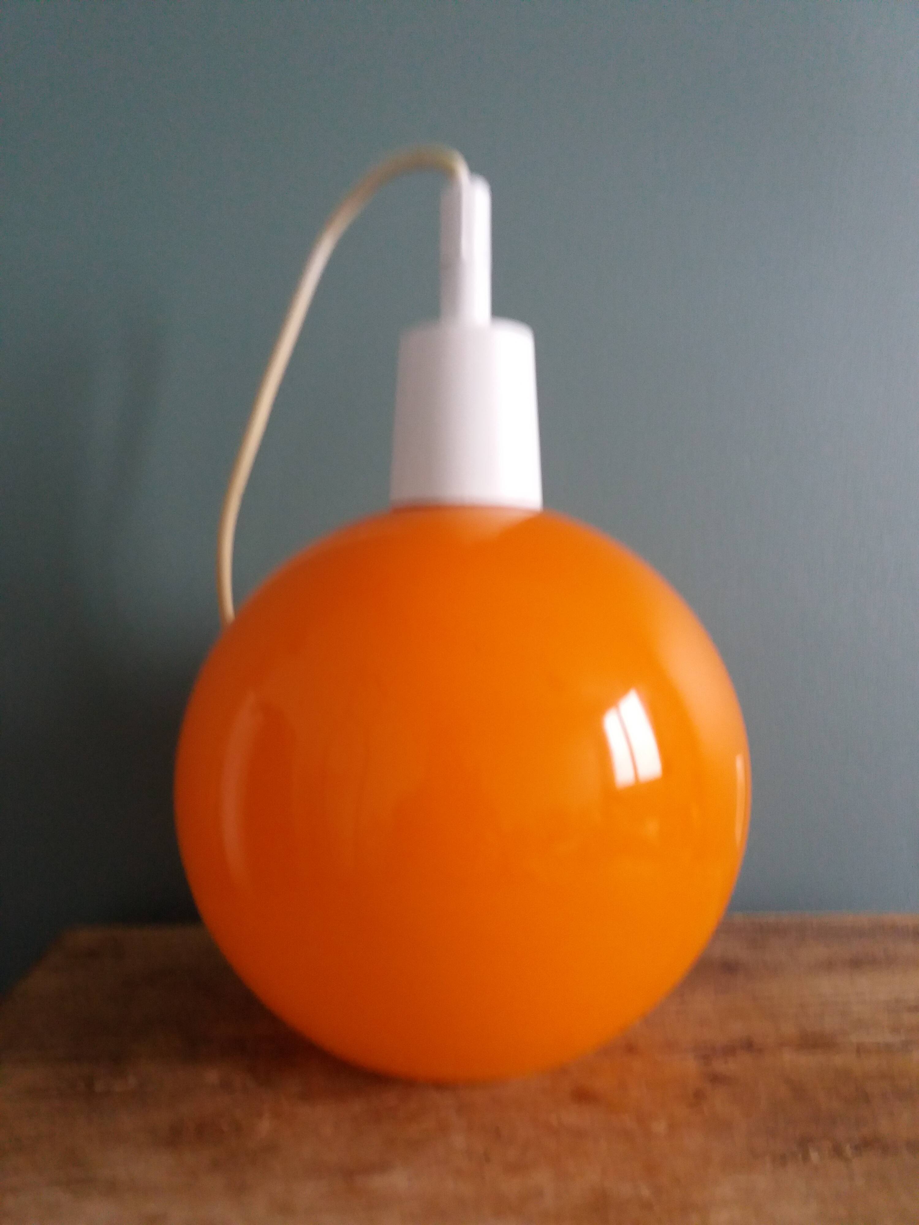 70s space age orange glass globe ball pendant light