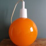 70s space age orange glass globe ball pendant light