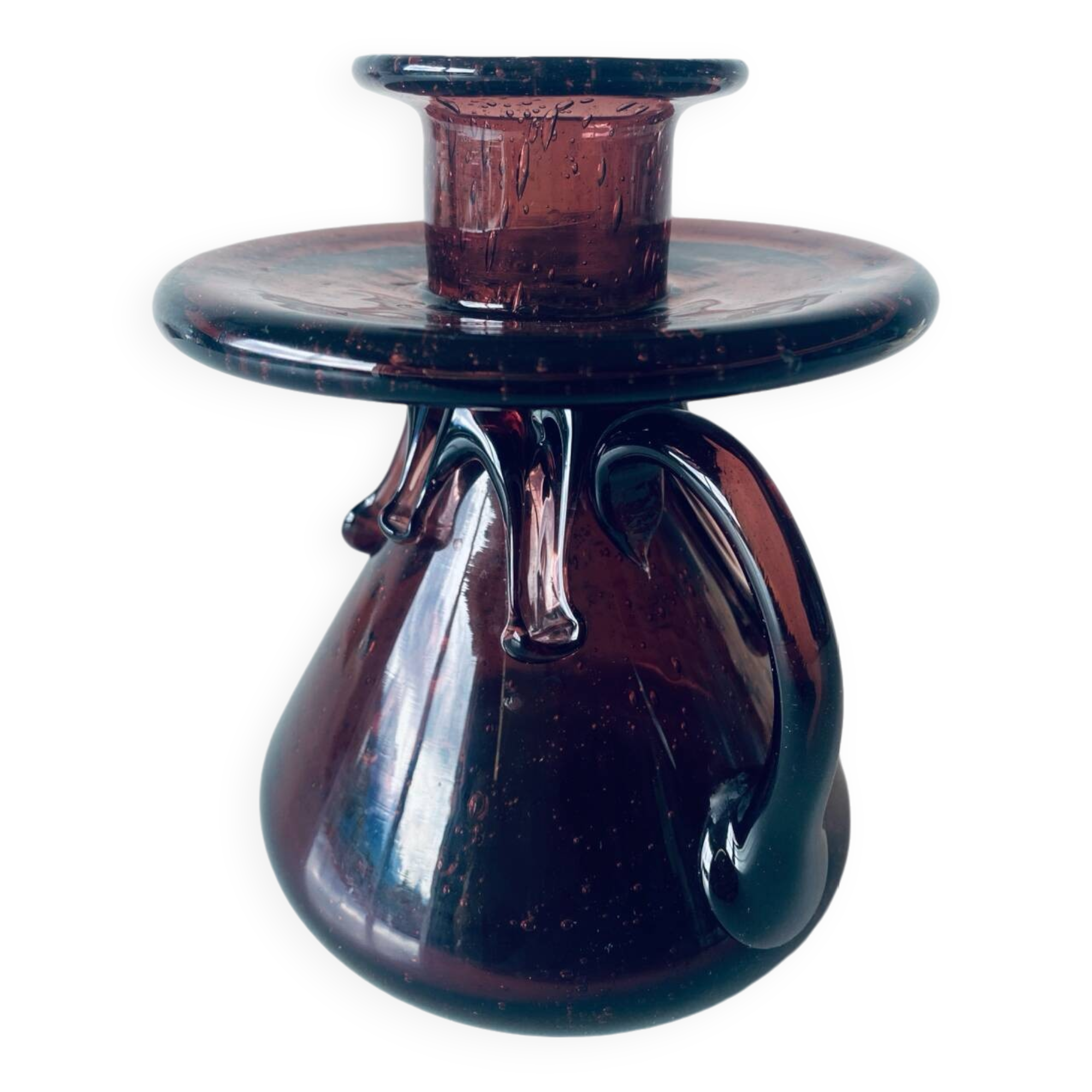 Bubble blown glass candle holder