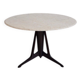 Table de salle à manger ronde mi-siècle moderne en marbre et bois ébénisé