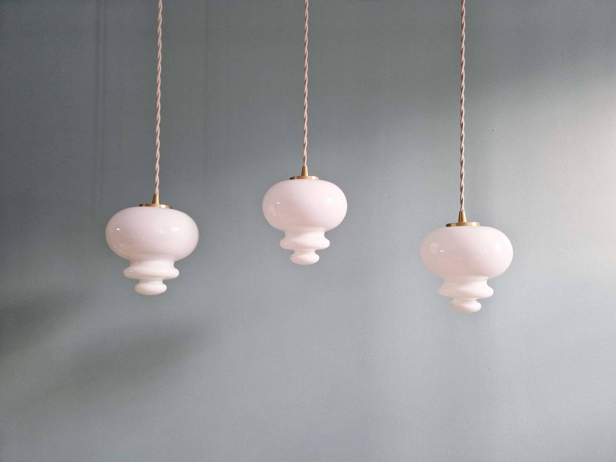 Scandinavian pendant light in white opaline (2 available), 1960