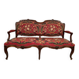 Louis XV style bench upholstered with petit point tapestry, early 19th century