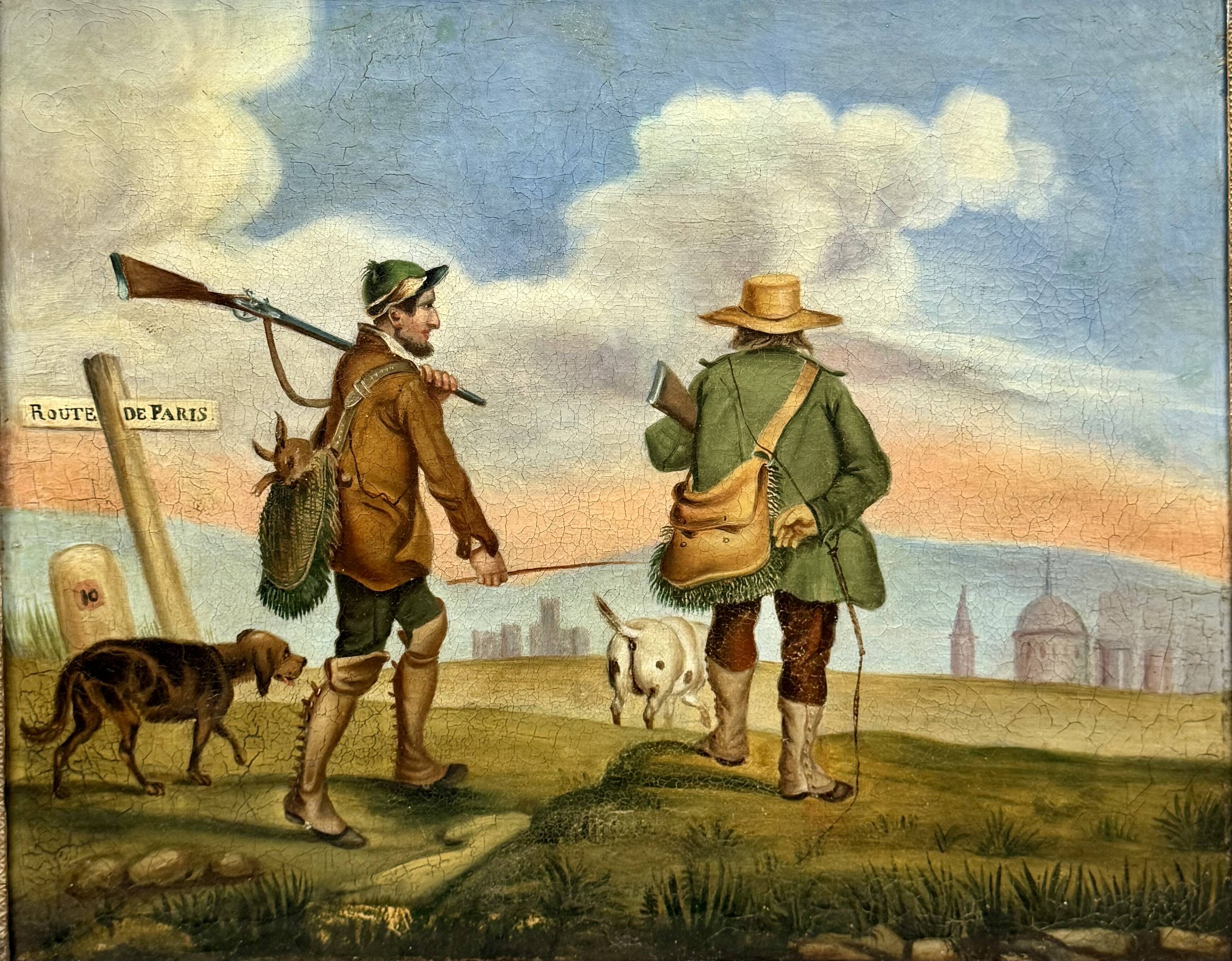 Hunting return oil on canvas 19th century