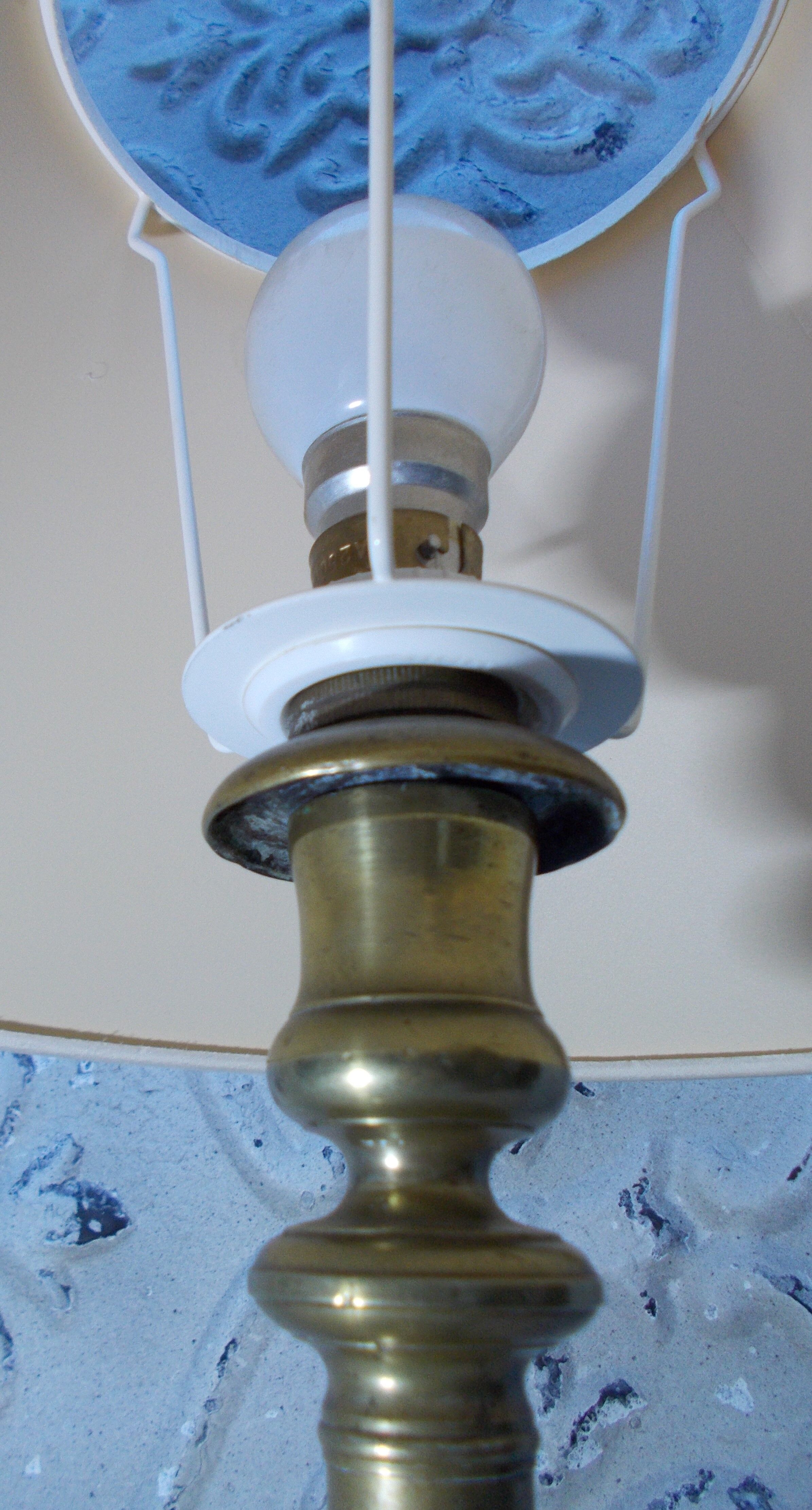 Old brass candle holder XIXth electrification vintage lampshade