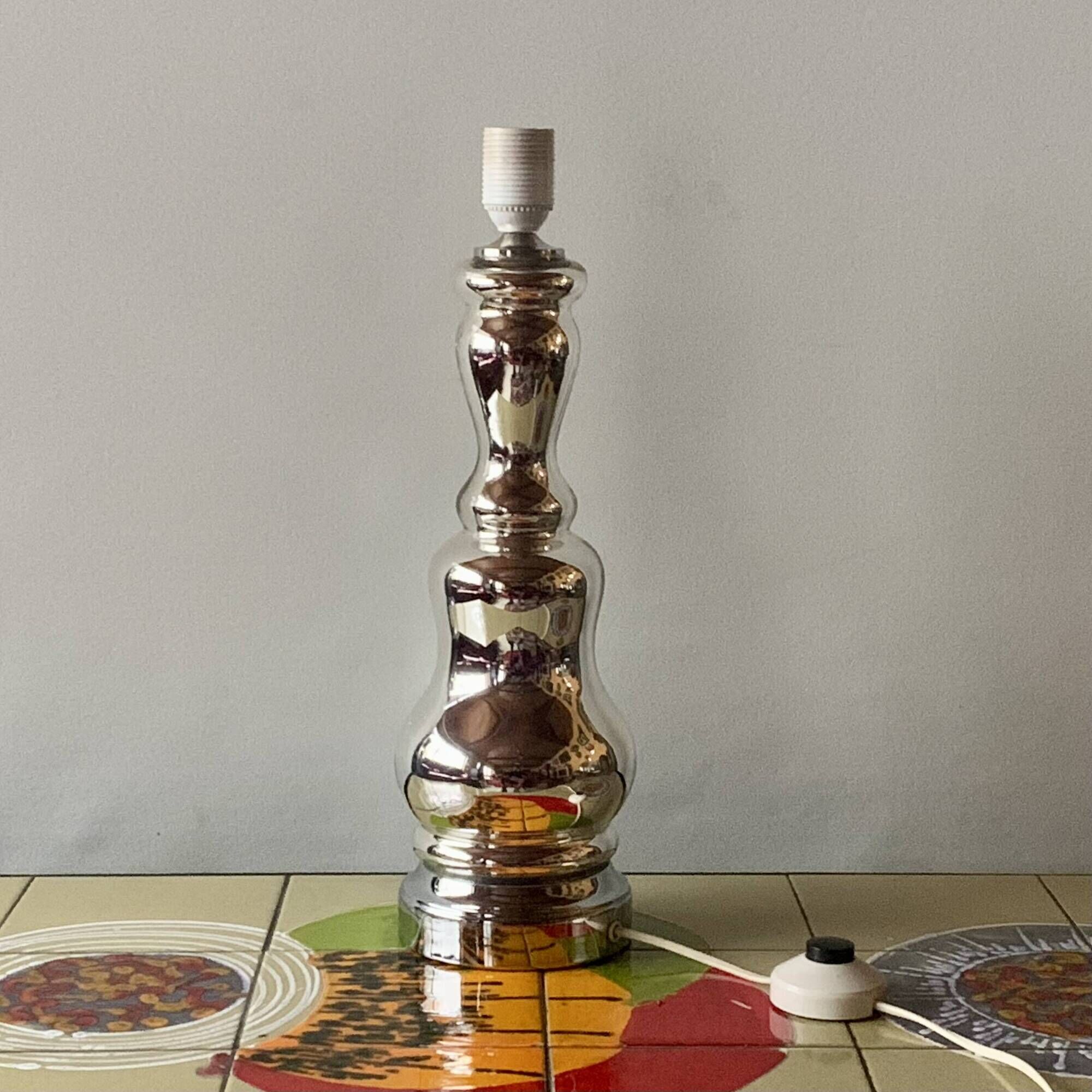 Grand pied de lampe vintage en verre mercuré - 1960.