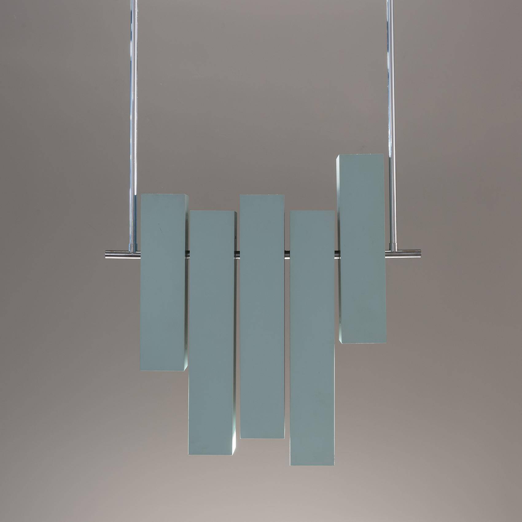Blue lacquered metal chandelier, Lumi, ca. 1970