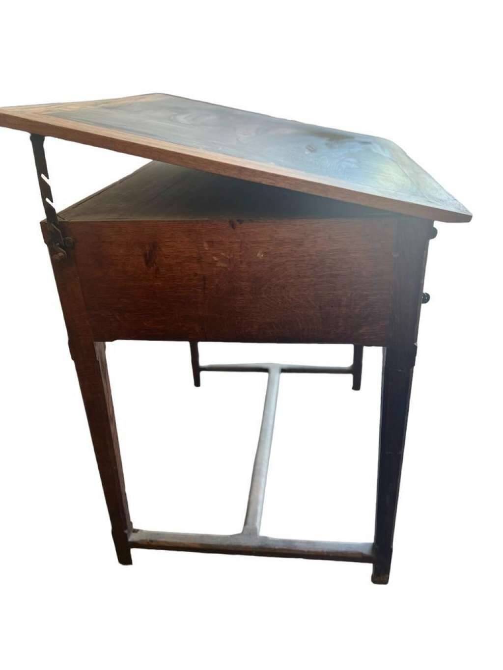 Vintage oak high table / drawing table with deep drawers
