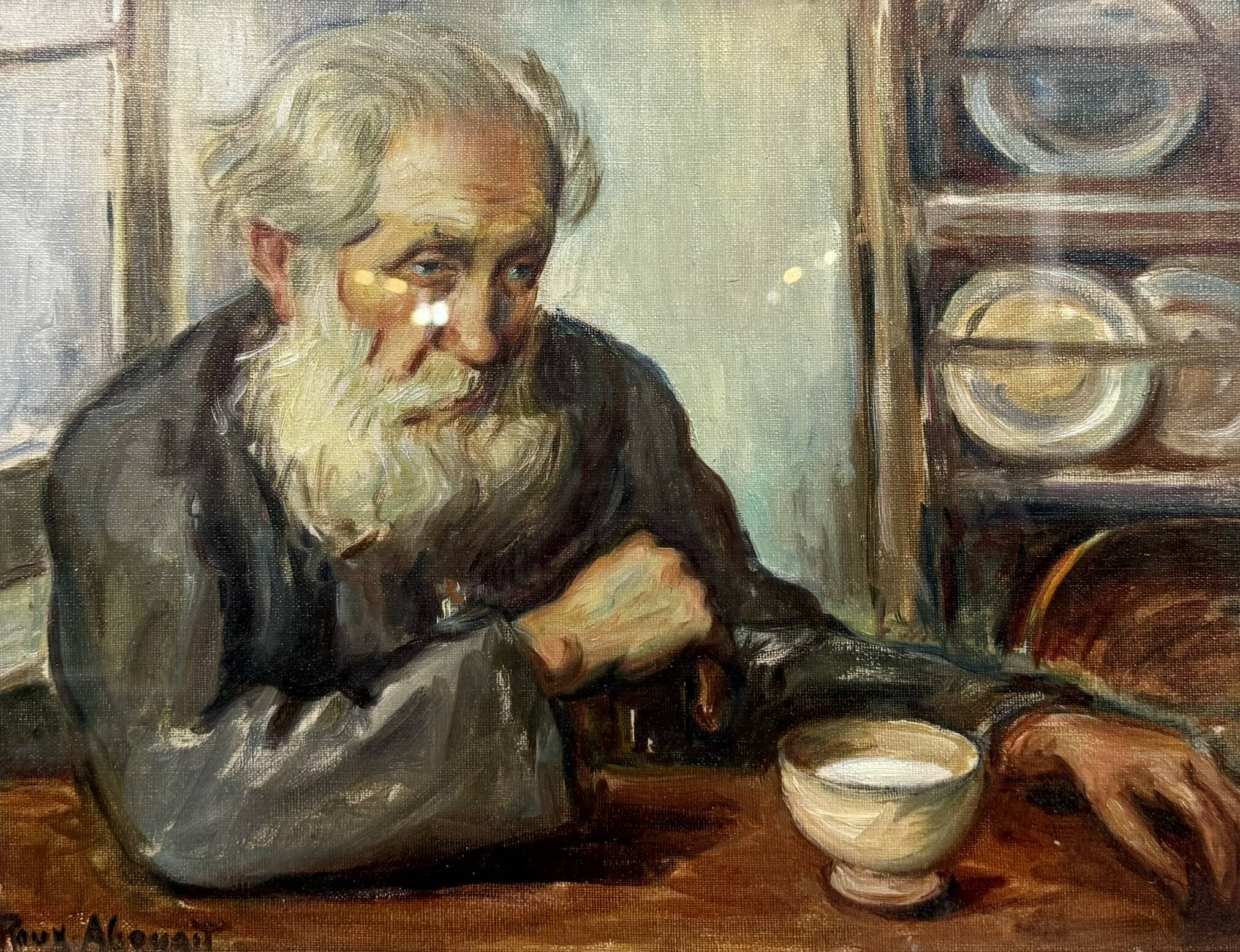 Roux Abougit: Oil on canvas painting circa 1920-1930 the old man