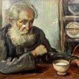 Roux Abougit: Oil on canvas painting circa 1920-1930 the old man
