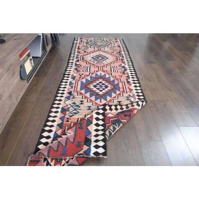 1970s Turkish Oushak Handmade Wool Cotton Orange Runner Rug 93x305
