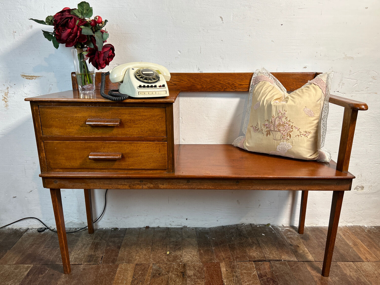 Mid Century Retro Vintage Teak Telephone Seat 1960