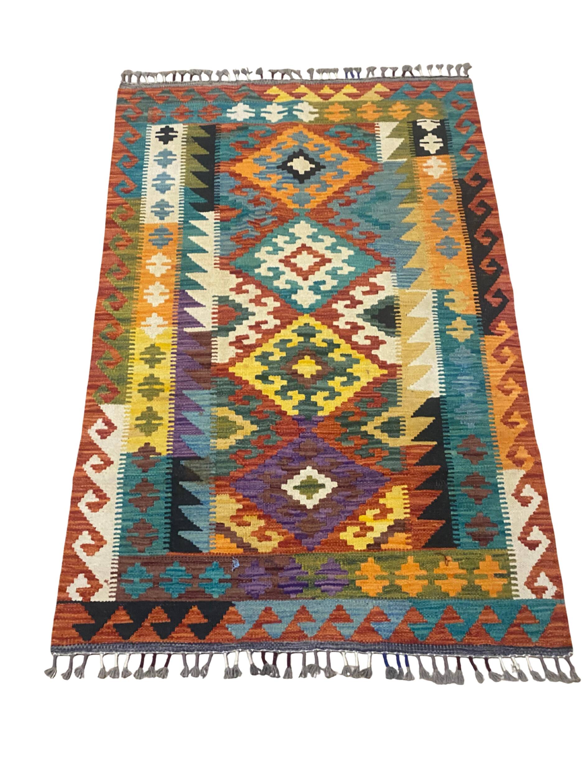 Tapis kilim afghan fait main 149 x 100 cm