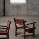 Pair of Spanish brutalist armchairs from the 1960s, wood and leather.