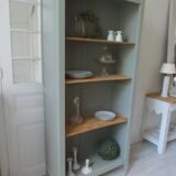 Vintage shallow bookcase re-enchanted in verdigris.