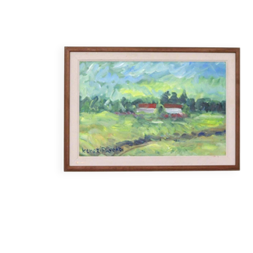 Swedish Oil on Canvas – “Houses” by Kersti Flyckt – Vintage & Framed