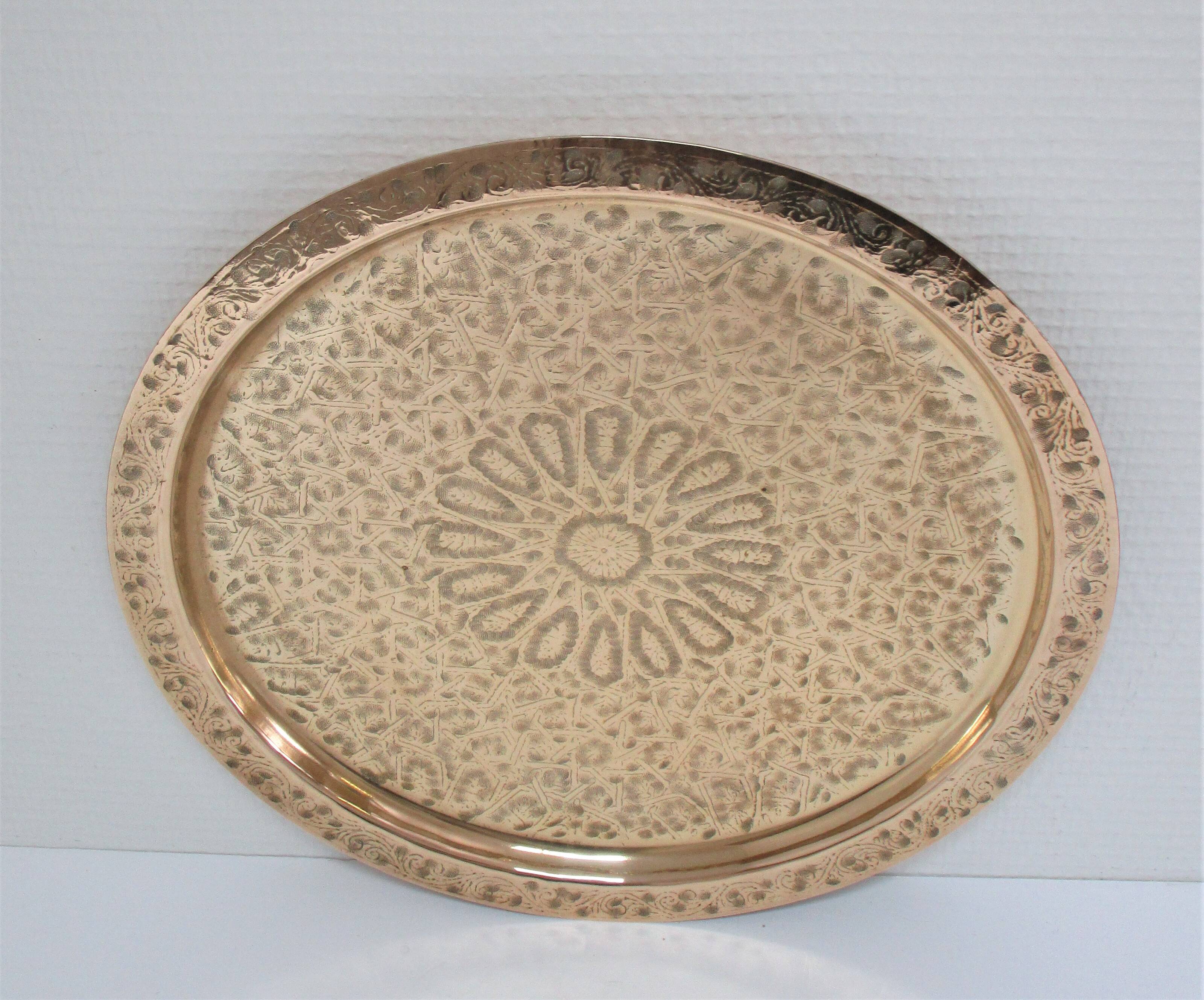 Solid brass tray signed oriental vintage