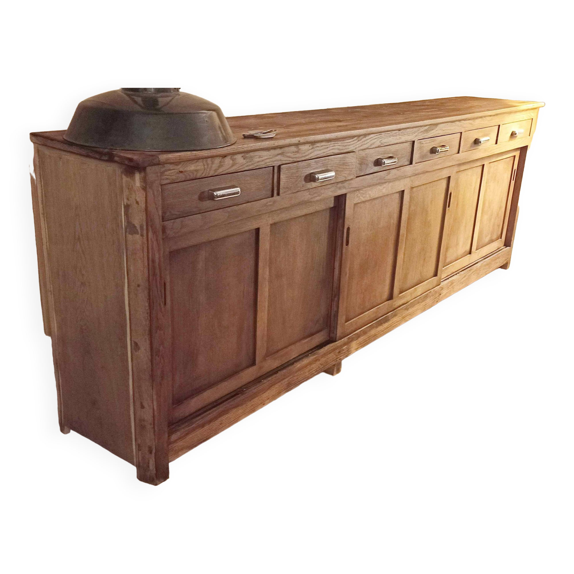 Old pharmacy cabinet from the 1950s width 263 cm