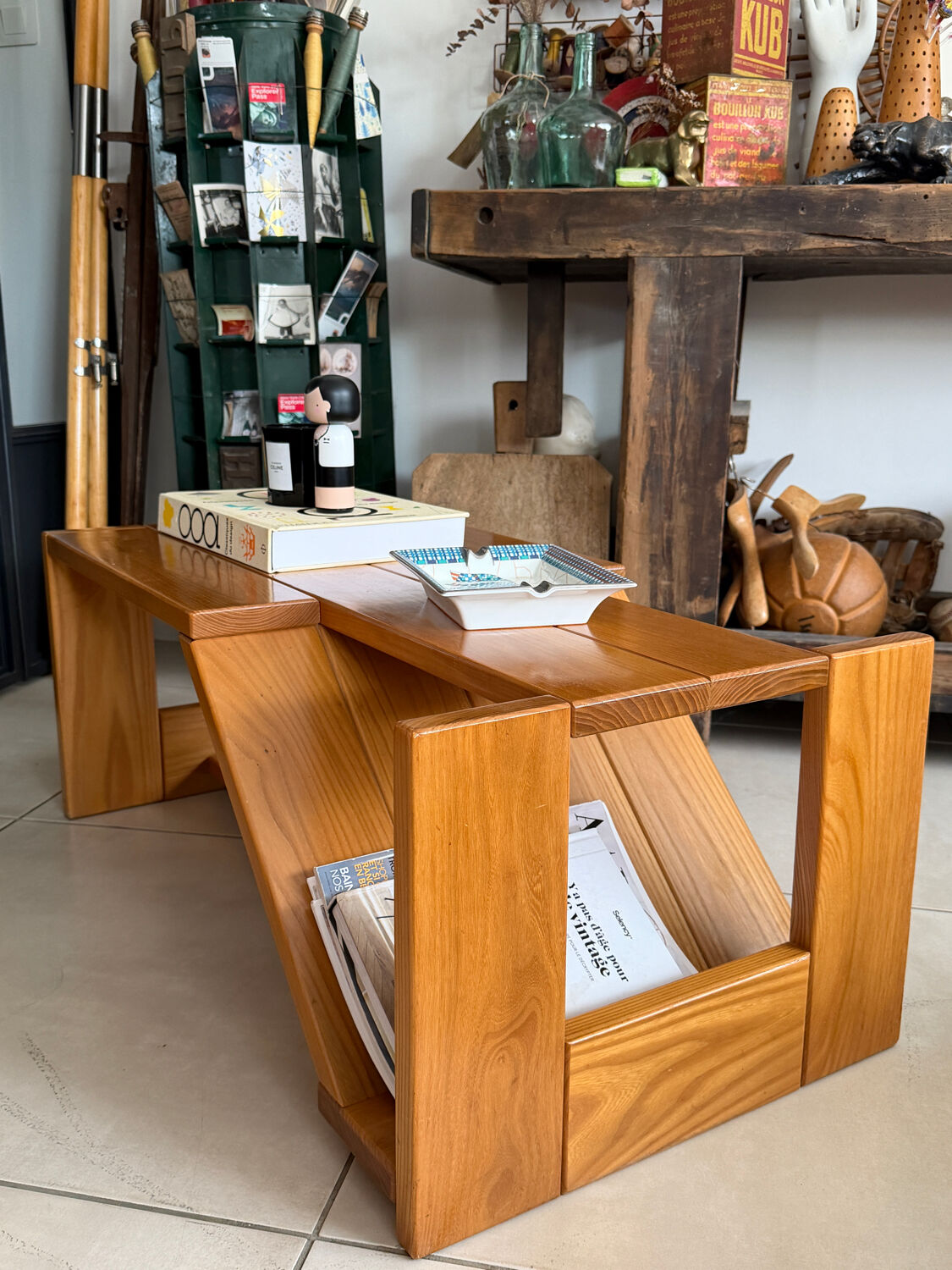 Table Basse Architecturale en Orme Massif vintage – Maison Regain